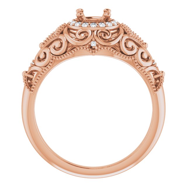 14K Rose 5.2 mm Round 1/10 CTW Natural Diamond Semi-Set Vintage-Inspired Engagement Ring